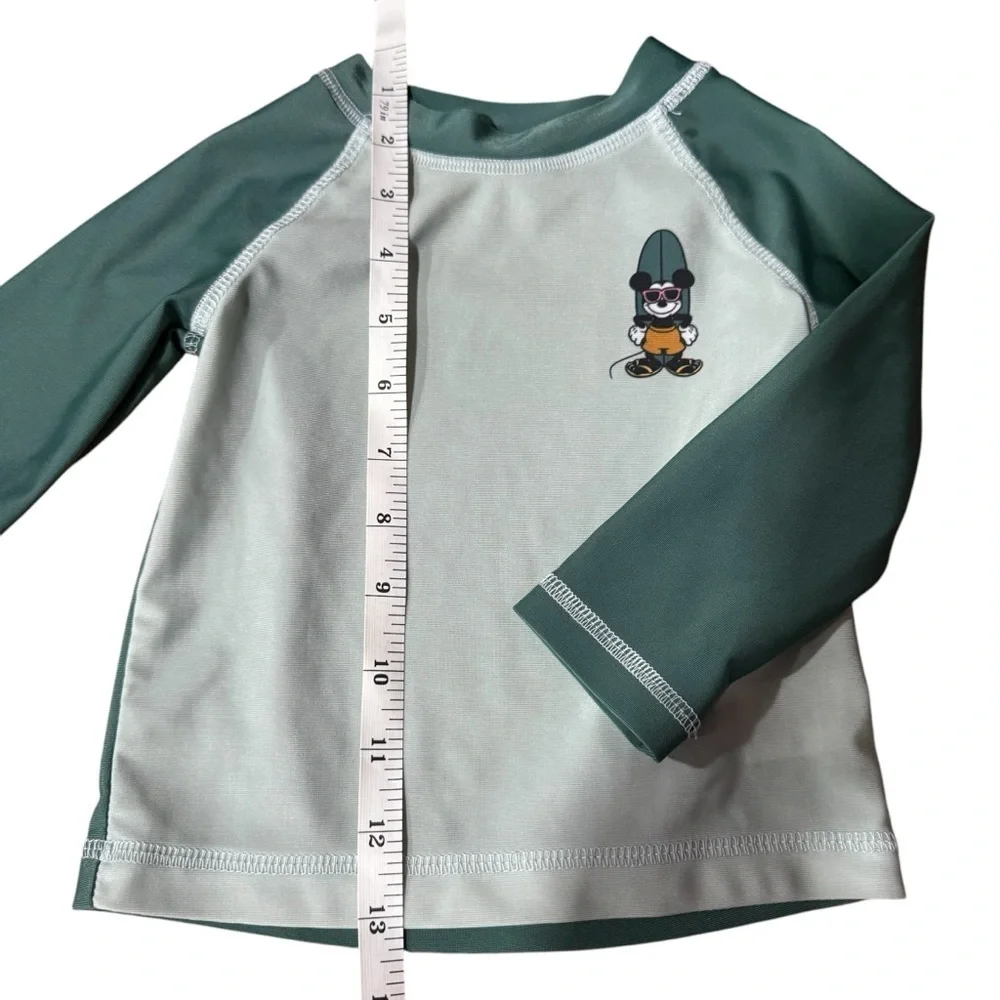 Disney Mickey Mouse Boys 12 m Long Sleeve Rashguard Swim Shirt Surf Beach Sage